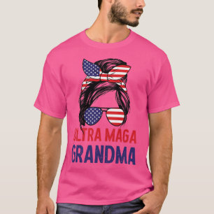 Womens Ultra Maga Grandma Patriotic Messy Bun T-shirt