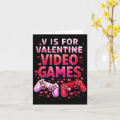 Women's V Is For Video Games Funny Valentines Game Kaart (Gele Bloem)