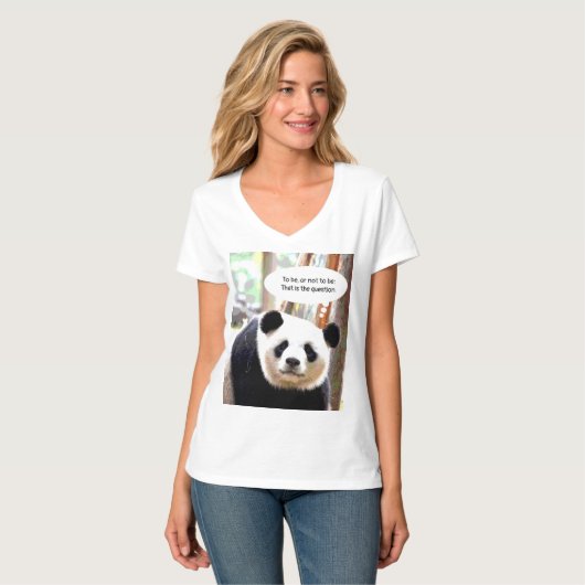 Womens V Neck TShirts Hamlet Quote Panda Beer (Voorkant volledig)