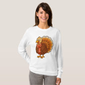 Women's Warm T-Shirt with a Cute Autumn Turkey Pri (Voorkant volledig)