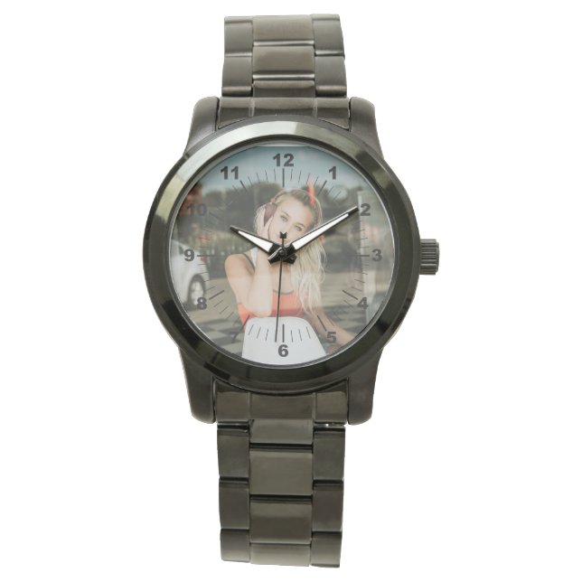 Women's Watch - Gepersonaliseerd - Oversized Zwart Horloge (Voorkant)
