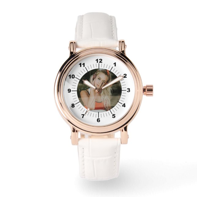 Women's Watch - Gepersonaliseerd - Roos Goud Wit Horloge (Voorkant)