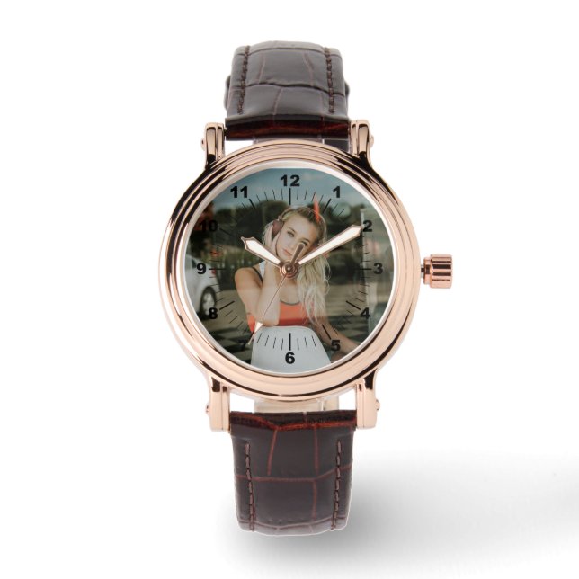 Women's Watch - Gepersonaliseerd vierkant bruin le Horloge (Voorkant)