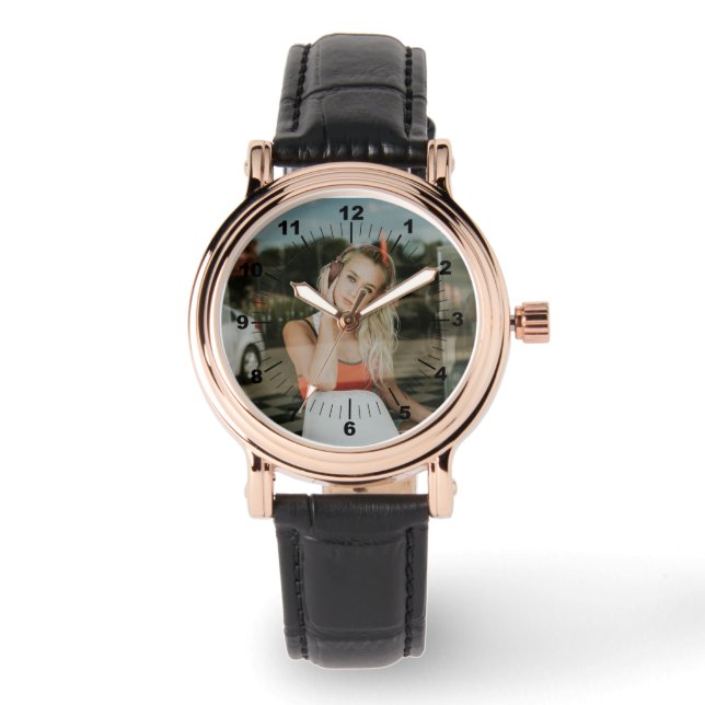 Women's Watch - Gepersonaliseerd vierkant zwart le Horloge (Voorkant)