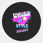 Womens Waves Of Style Reflect Retro Aesthetic Mood Ronde Sticker (Voorkant)