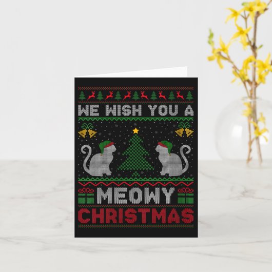 Womens We Wish You A Meowy Catmas Ugly Christmas S Kaart (Gele Bloem)