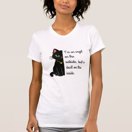 women's white black cat shirt (Voorkant)