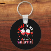 Women's Wine Is My Valentine Hearts Matching Drink Sleutelhanger (Voorkant)