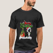 Womens Xmas Lighting Matching Santa Boston Terrier T-shirt (Voorkant)