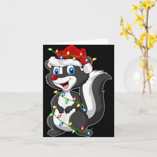 Womens Xmas Lights Santa Hat Skunk Christmas V Nec Kaart (Gele Bloem)