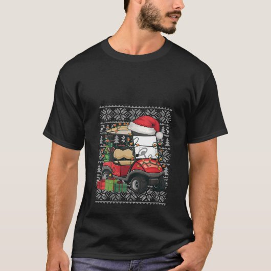 Womens Xmas Sweater Style Ugly Santa Hat Golf Cart T-shirt (Voorkant)