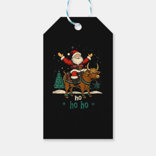 Womens Xmas Tree Lighting Santa Riding Highland Co Cadeaulabel (Voorkant)