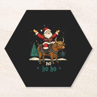 Womens Xmas Tree Lighting Santa Riding Highland Co Kartonnen Onderzetters