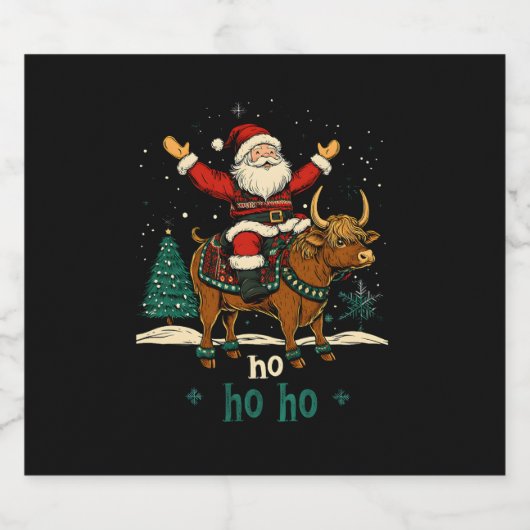 Womens Xmas Tree Lighting Santa Riding Highland Co Sparkling Wijnetiket (Enkel label)