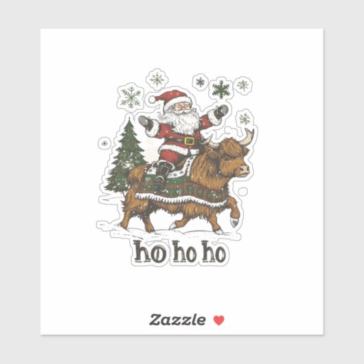 Womens Xmas Tree Lighting Santa Riding Highland Co Sticker (Vel)
