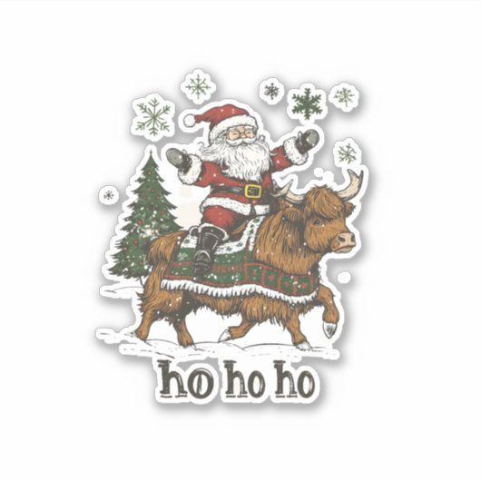 Womens Xmas Tree Lighting Santa Riding Highland Co Sticker (Voorkant)