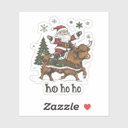 Womens Xmas Tree Lighting Santa Riding Highland Co Sticker (Vel)