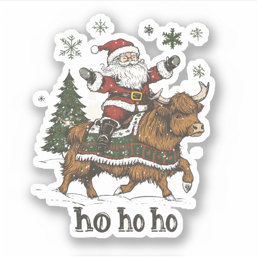 Womens Xmas Tree Lighting Santa Riding Highland Co Sticker (Voorkant)