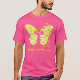 Womens Yellow Butterfly Faith Childhood Cancer Awa T-shirt