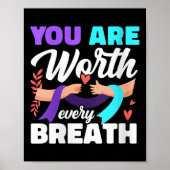 Womens You Are Worth Every Breath Depression Aware Poster (Voorkant)