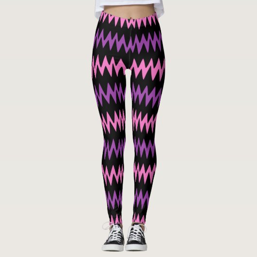 Womens Zig Zag Paars/Roze Mode Leggings (Voorkant)
