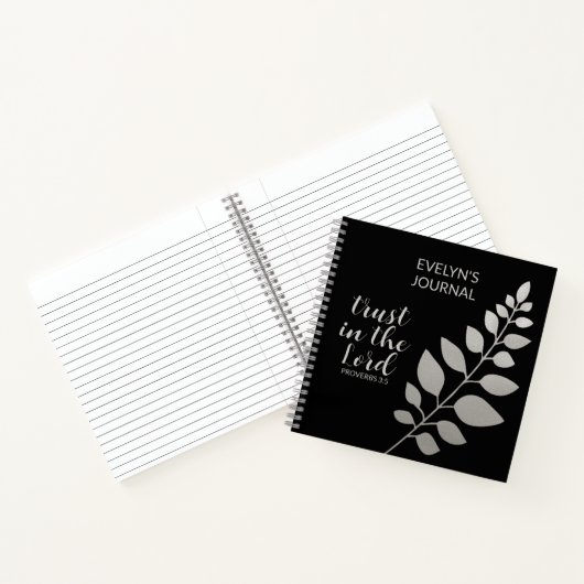 Womens Zwart & Zilver Botanisch Christelijk Tijdsc Notitieboek (Binnen)