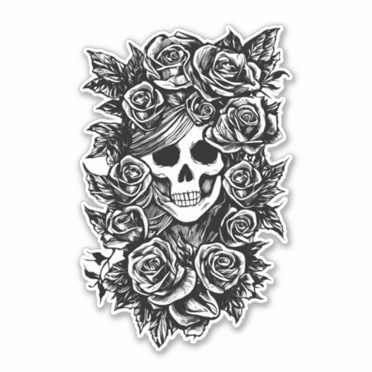 Womman Skull Rozen Gothic Oorspronkelijke inktteke Sticker (Voorkant)