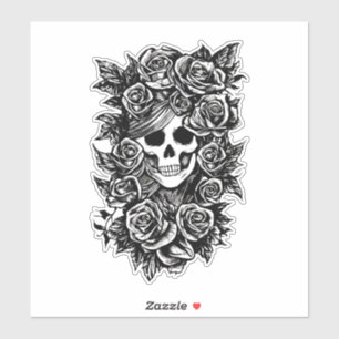 Womman Skull Rozen Gothic Oorspronkelijke inktteke Sticker