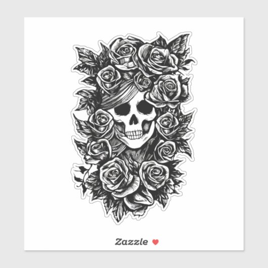 Womman Skull Rozen Gothic Oorspronkelijke inktteke Sticker (Vel)