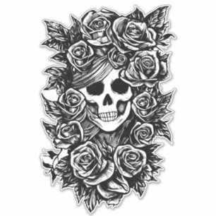 Womman Skull Rozen Gothic Oorspronkelijke inktteke Sticker
