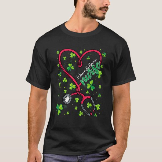 Wond Care verpleegster St Patricks Day Love Stetho T-shirt (Voorkant)