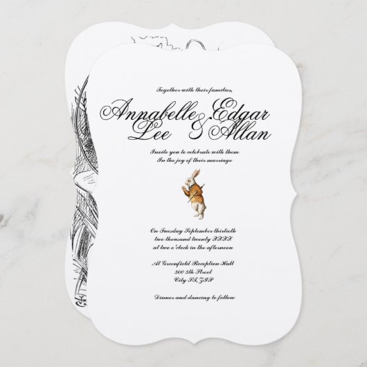 Wonder- Elegant Alice in Wonderland Uitnodiging (Voorkant / Achterkant)