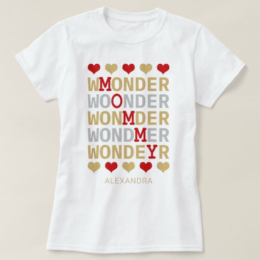 Wonder mammie Red Silver Glitter Name Custom T-shirt (Design voorkant)