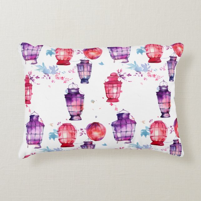 Wonder met lantaarns Waterverf stijl Accent Kussen (Voorkant)