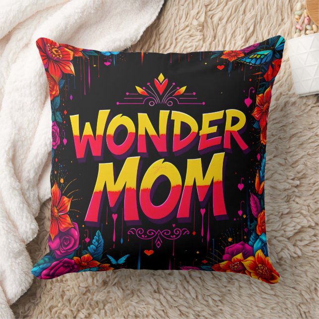Wonder Mom Quote roze bloemen Kussen (Deken)