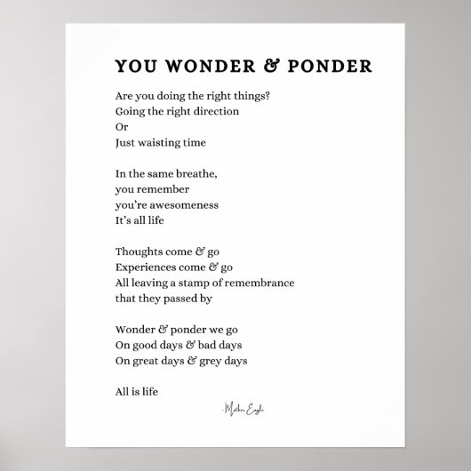 Wonder Ponder zelf liefde zorg gedicht poster kuns (Voorkant)