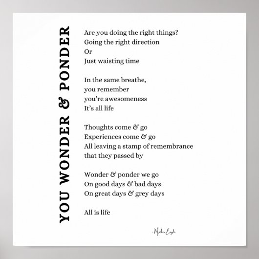 Wonder Ponder zelf liefde zorg gedicht poster kuns (Voorkant)