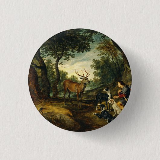 Wonder van Sint Hubertus door Peter Paul Rubens Ronde Button 3,2 Cm (Voorkant)