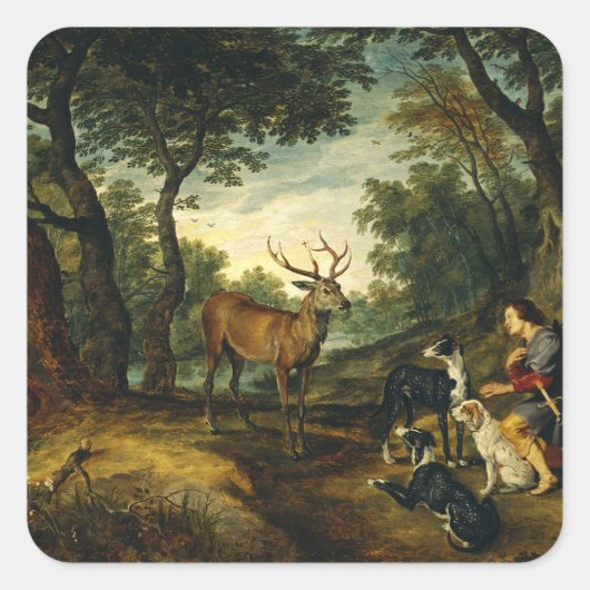 Wonder van Sint Hubertus door Peter Paul Rubens Vierkante Sticker (Voorkant)