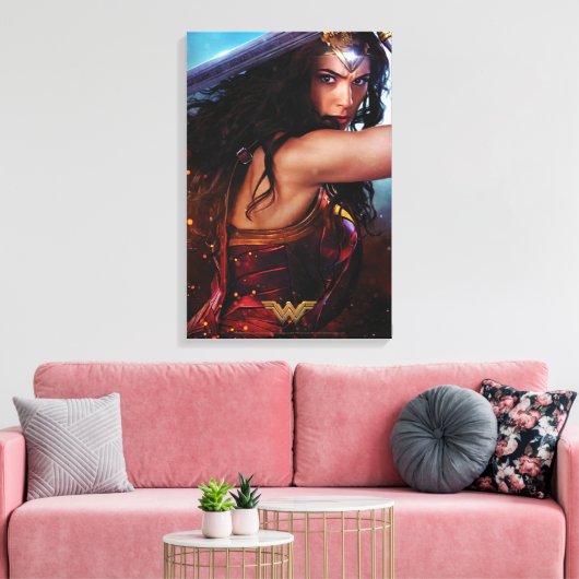 Wonder-vrouw blokkeert zwaard canvas afdruk (Insitu (Woonkamer))