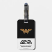 Wonder-vrouw die blokkeert met racelets bagagelabel (Achterkant verticaal)