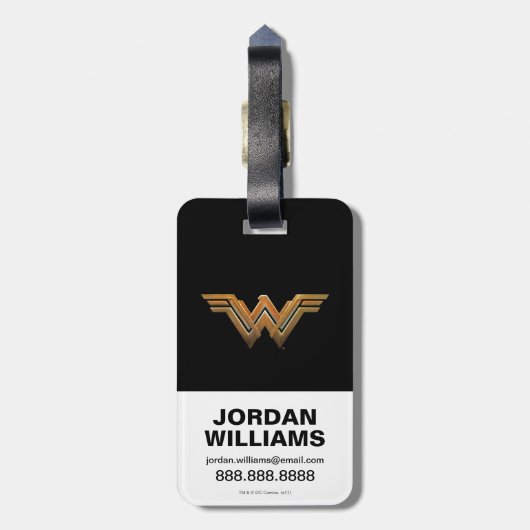 Wonder-vrouw die blokkeert met racelets bagagelabel (Achterkant verticaal)