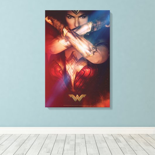 Wonder-vrouw die blokkeert met racelets canvas afdruk (Insitu (Houten vloer))