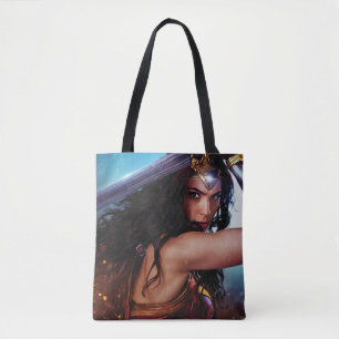Wonder-vrouw die blokkeert met zwaard tote bag
