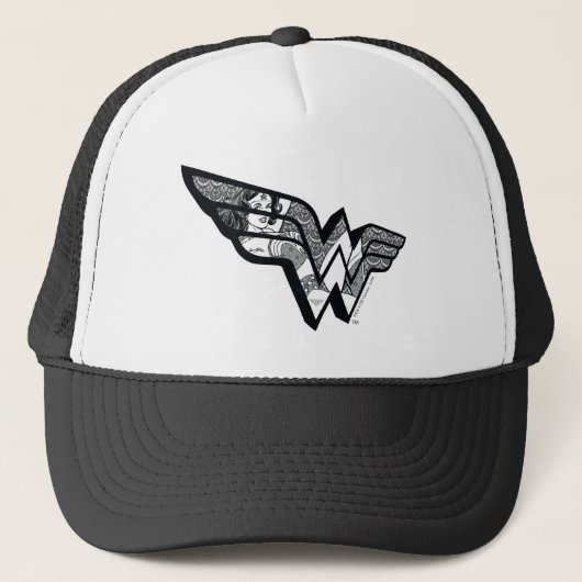 Wonder-vrouw die in een hoekige Logo zit Trucker Pet (Voorkant)