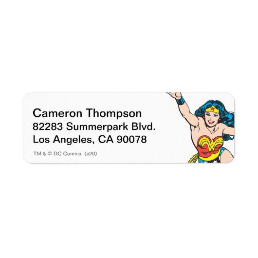 Wonder-vrouw die vooraan vliegt etiket (Voorkant)