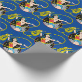 Wonder-vrouw met achtergrond stad cadeaupapier (Hoek)