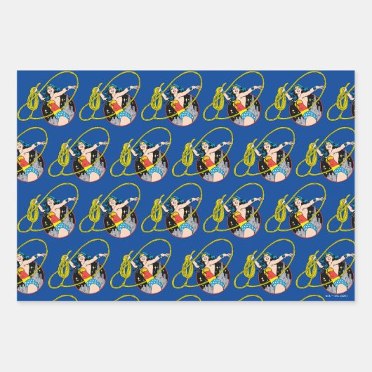 Wonder-vrouw met achtergrond stad inpakpapier vel (Voorkant 3)