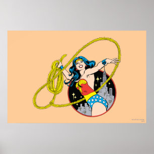 Wonder-vrouw met achtergrond stad poster