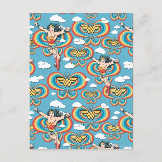 Wonder-vrouw vliegend hoog patroon briefkaart (Voorkant)